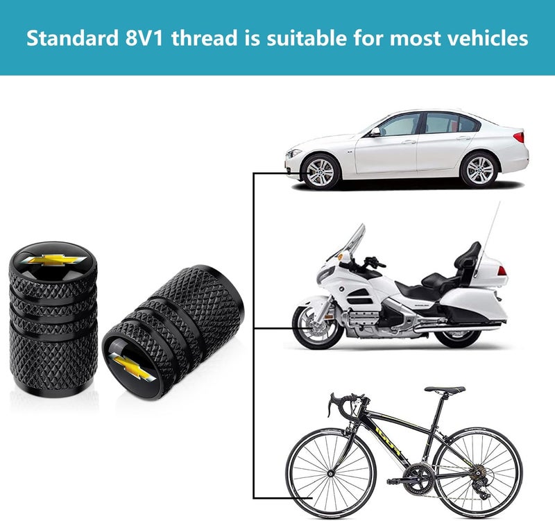 BFIVEANTE Tire Valve Stem Caps for Chevrolet Metal Car Wheel Air caps Auto Valve Stem Caps Accessories 4 Pcs Black - Image 5